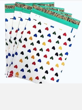 Poly Mailer's Heart Shaped - Multicolor Hearts on White 10 Pack New